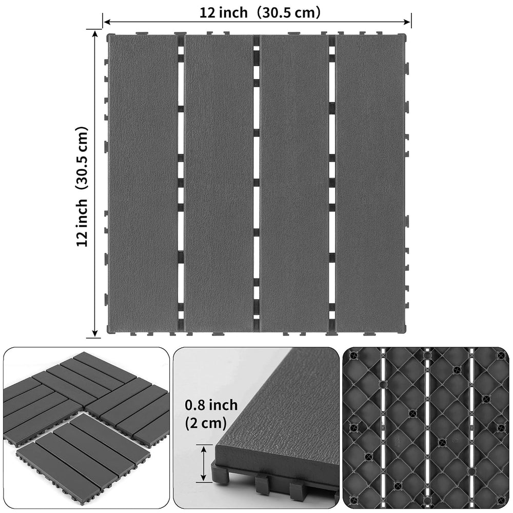 44 Pack Interlocking Deck Tiles, 12"x12" Waterproof Plastic Patio F...