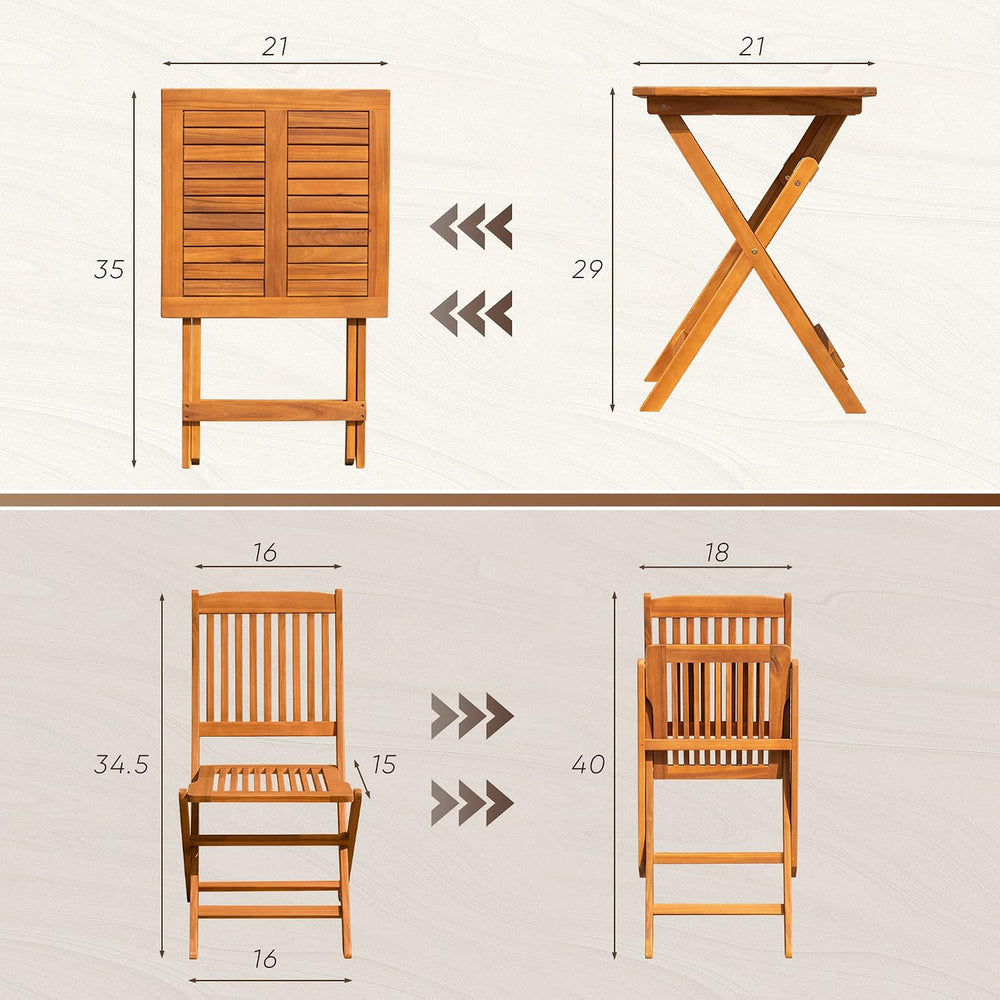 Flamaker 3 Piece Acacia Wood Folding Bistro Set Outdoor (Natural)