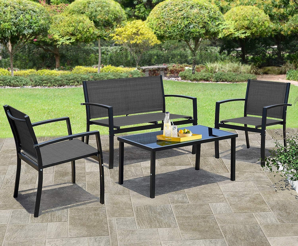JUMMICO 4 Pieces Patio Furniture Set Modern Conversation Set Outdoor Garden P...