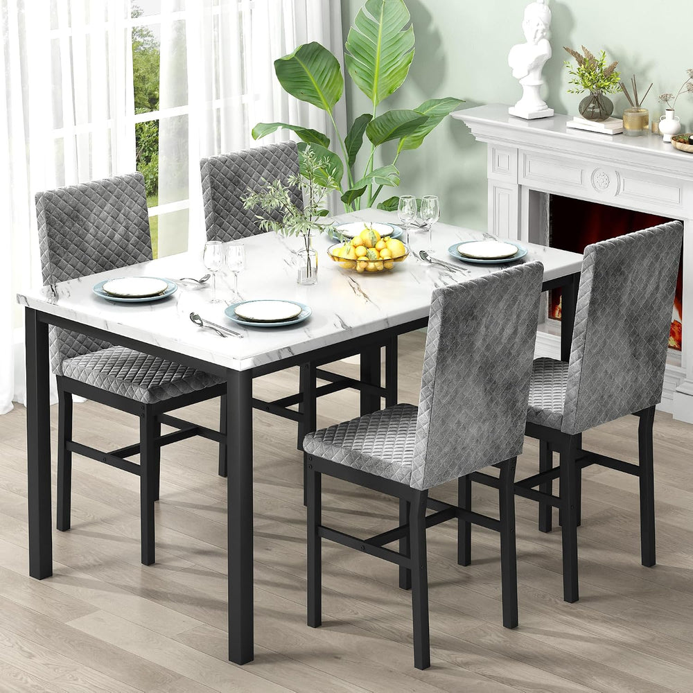 DKLGG Dining Table Set for 4, Faux Marble Kitchen Table with Velvet Upholster...