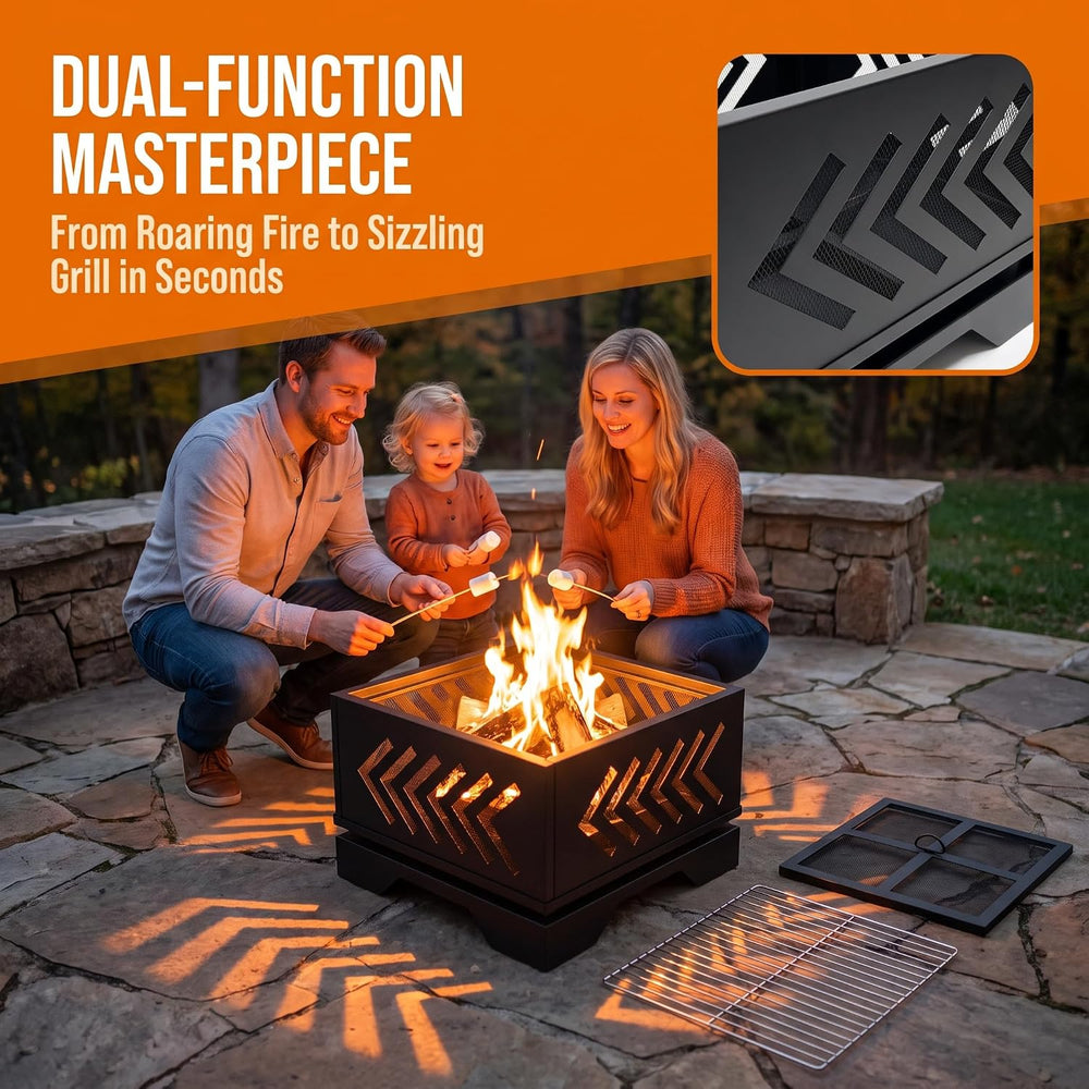 Fire Beauty Arrow Geometric Cutout 2-in-1 Outdoor Fire Pit Heating & BBQ