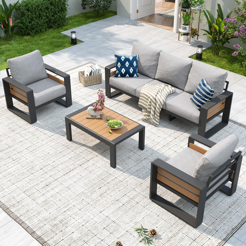 Aoxun Aluminum Patio Furniture Set, 5 Seats Luxury Outdoor Sectional with 6&q...