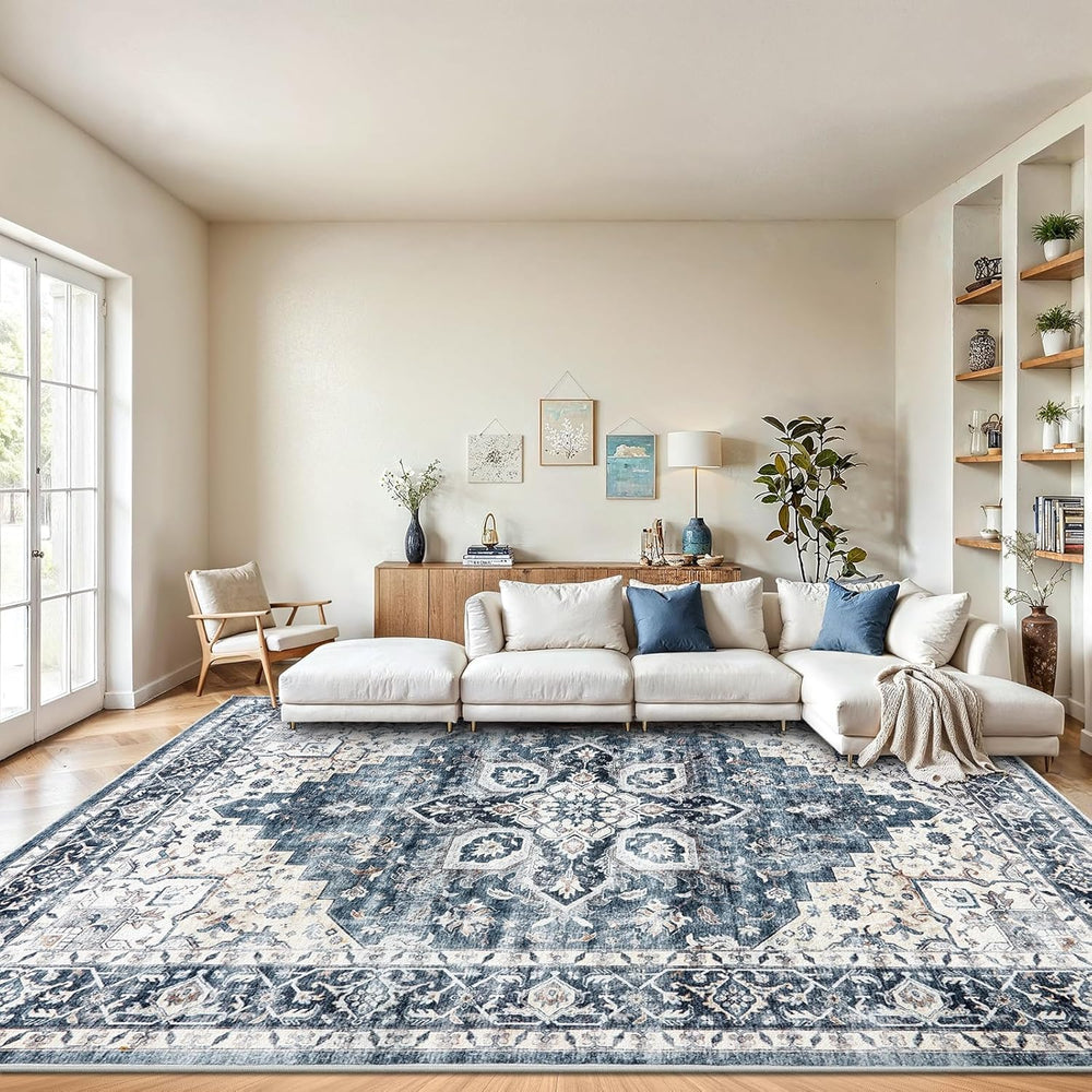 AMADA HOMEFURNISHING 8x10 Washable Area Rug, Low-Profile with Non-Slip Backin...