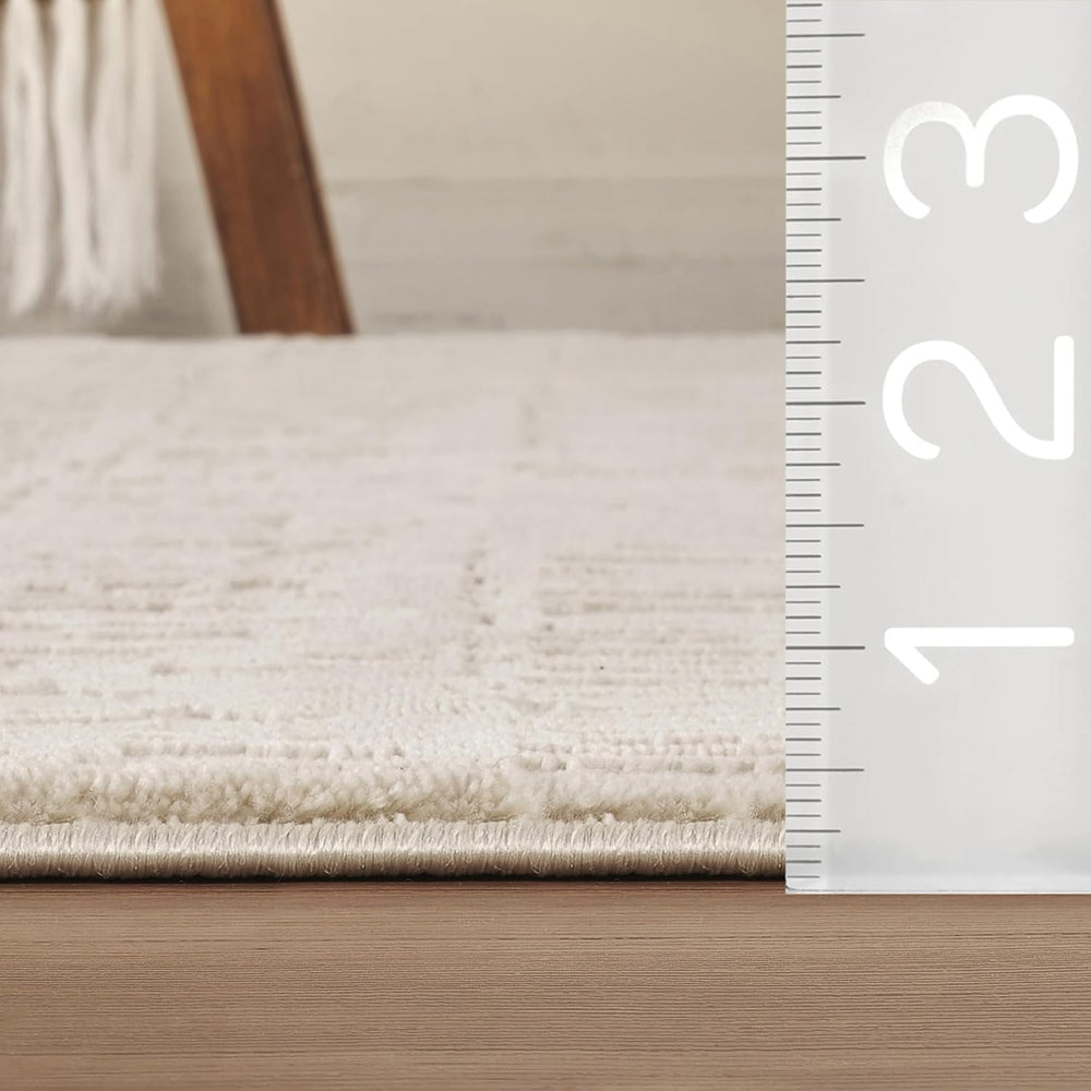 Abani Cream Grid Textured Area Rug - 6' x 9' - Chunky, Plush and Soft...