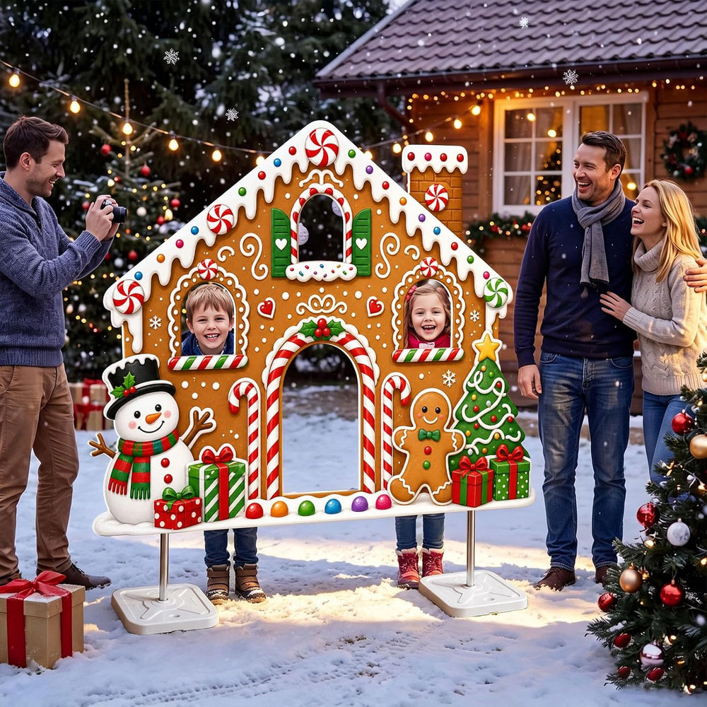 Qunclay 4.4 ft Christmas Gingerbread House Cardboard Cutout with Base