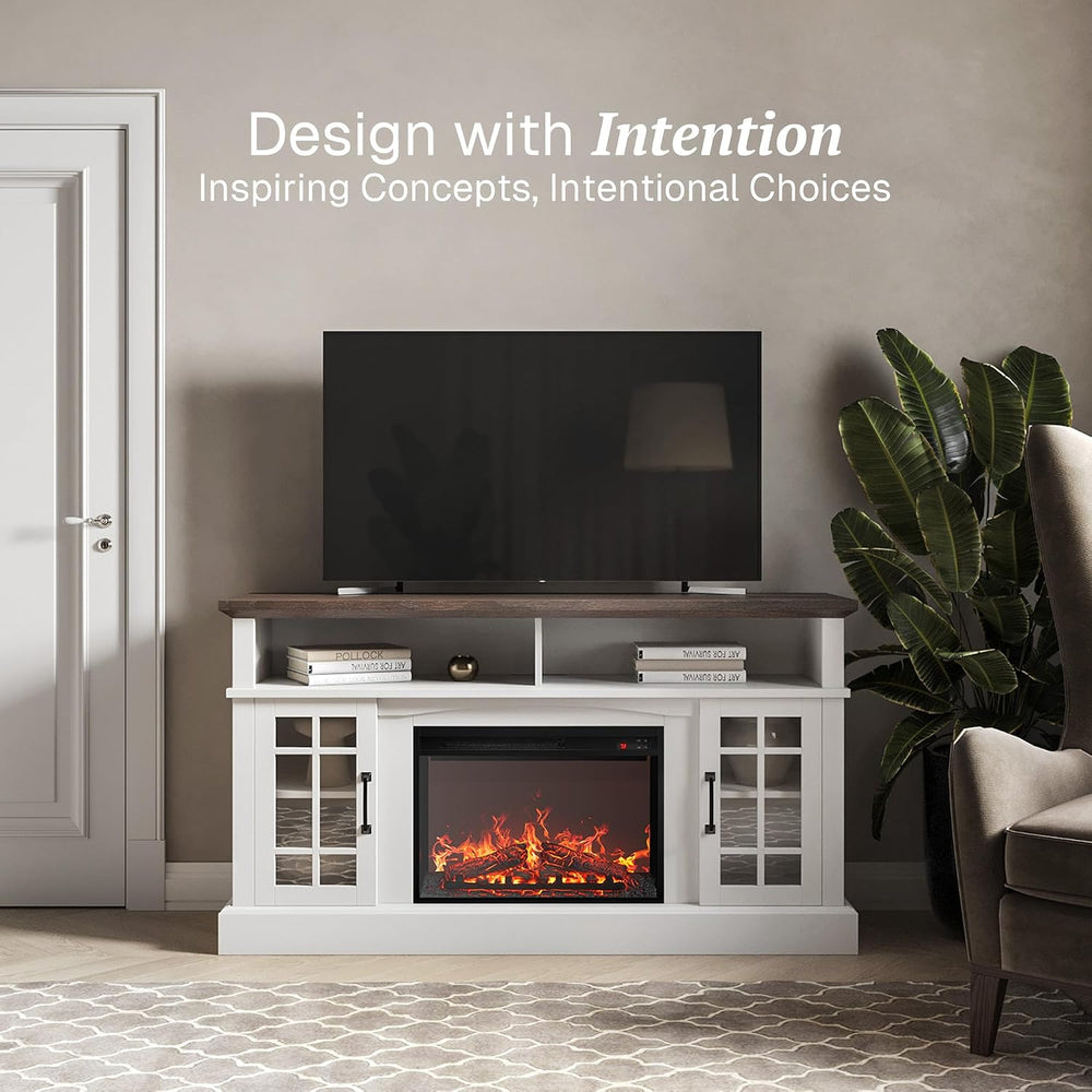 BELLEZE Astorga 58" TV Stand with 23" Electric Fireplace - White
