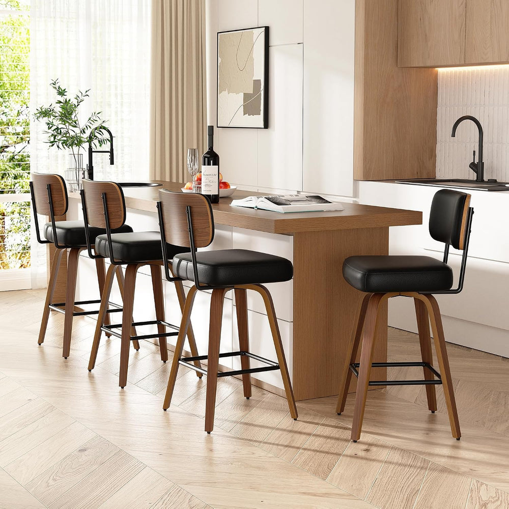Swivel Bar Stools Set of 4, 26" Upholstered Faux Leather Counter Height ...