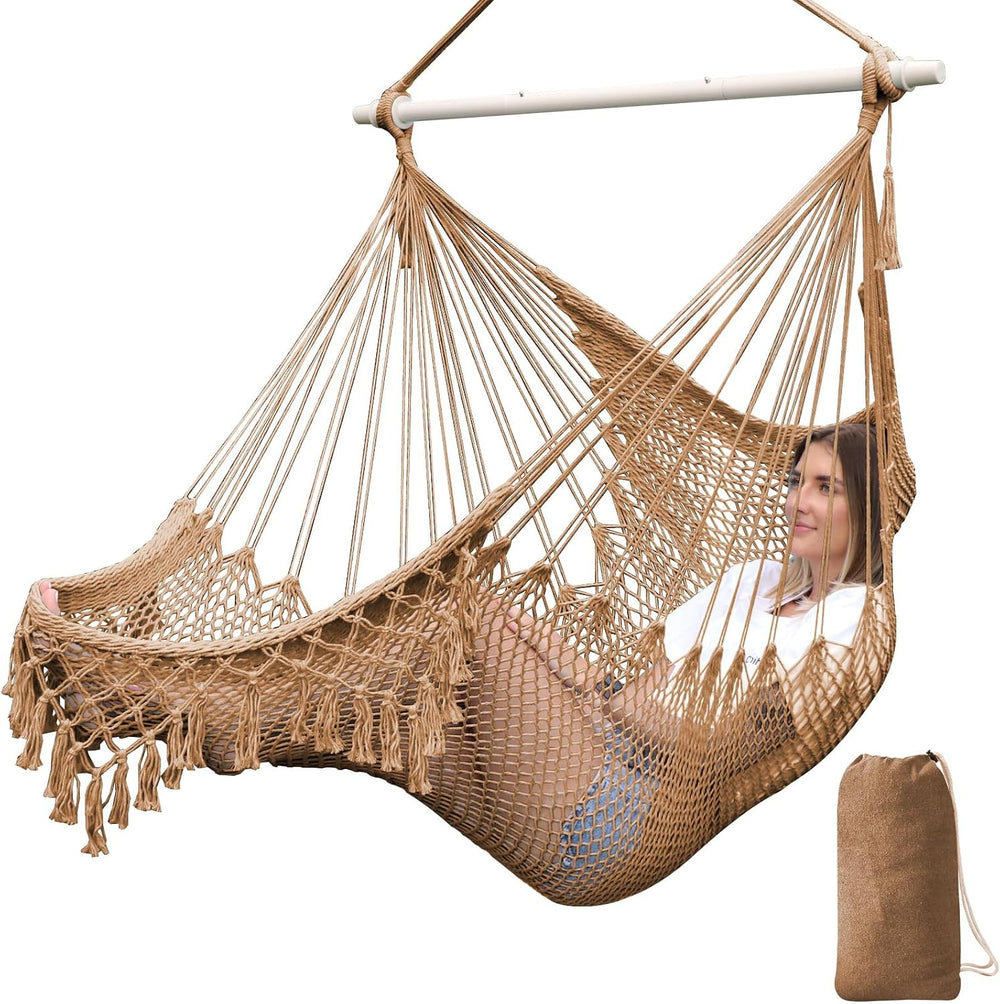 Chihee Hammock Chair Handmade Woven Mesh Hanging Seat Metal Spreader Bar