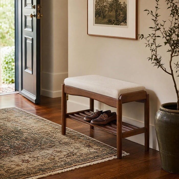 Black Walnut Shoe Bench Assembled, Solid Wood Shoe Rack Bench with Cushion for Entryway, Living Room, Bedroom, Hallway, 11.8" x 23.6" x 16.5"