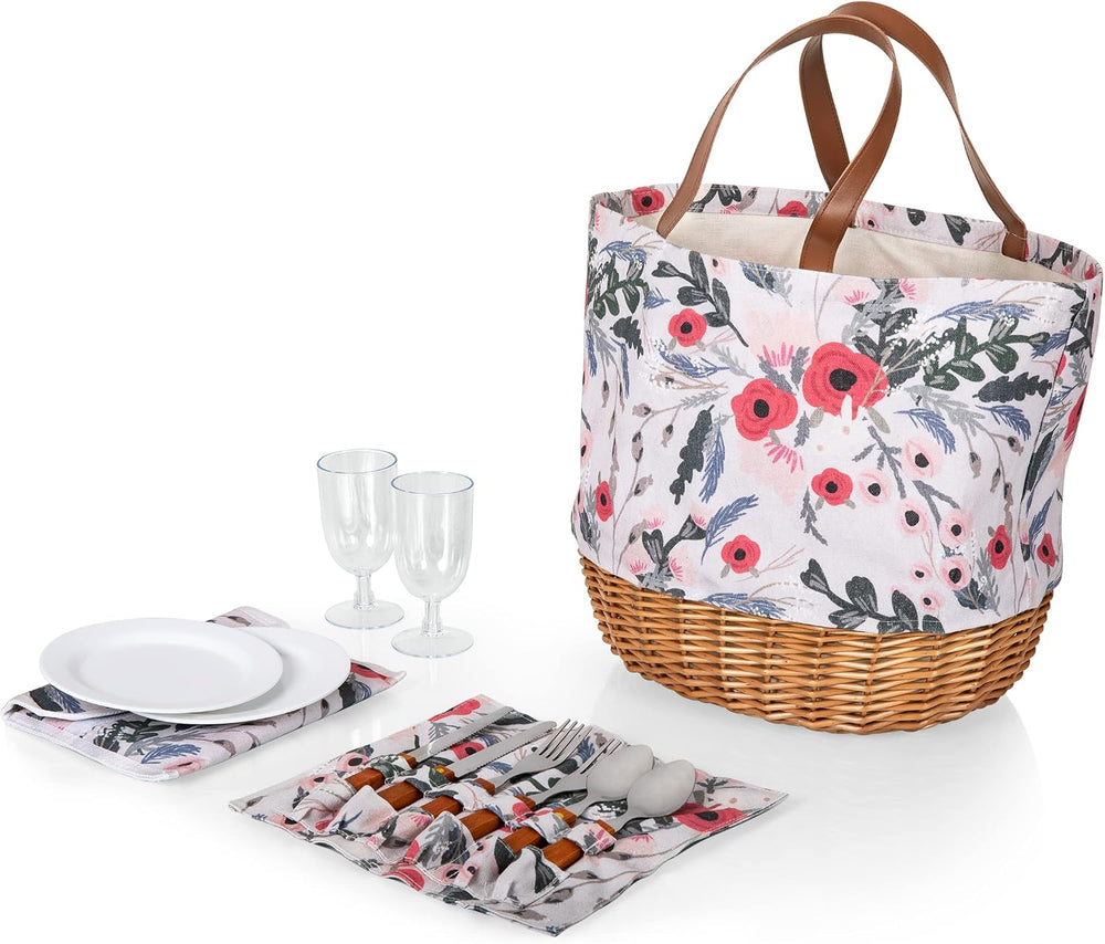 Picnic TIME Promenade Picnic Basket for 2, Canvas and Willow Picnic Set - Inc...
