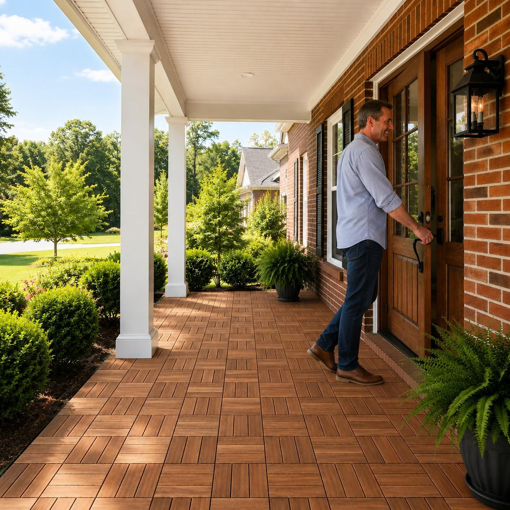 THYOI Premium Deck Tiles, 10 Pcs Patio Flooring - Brown - Round Joint