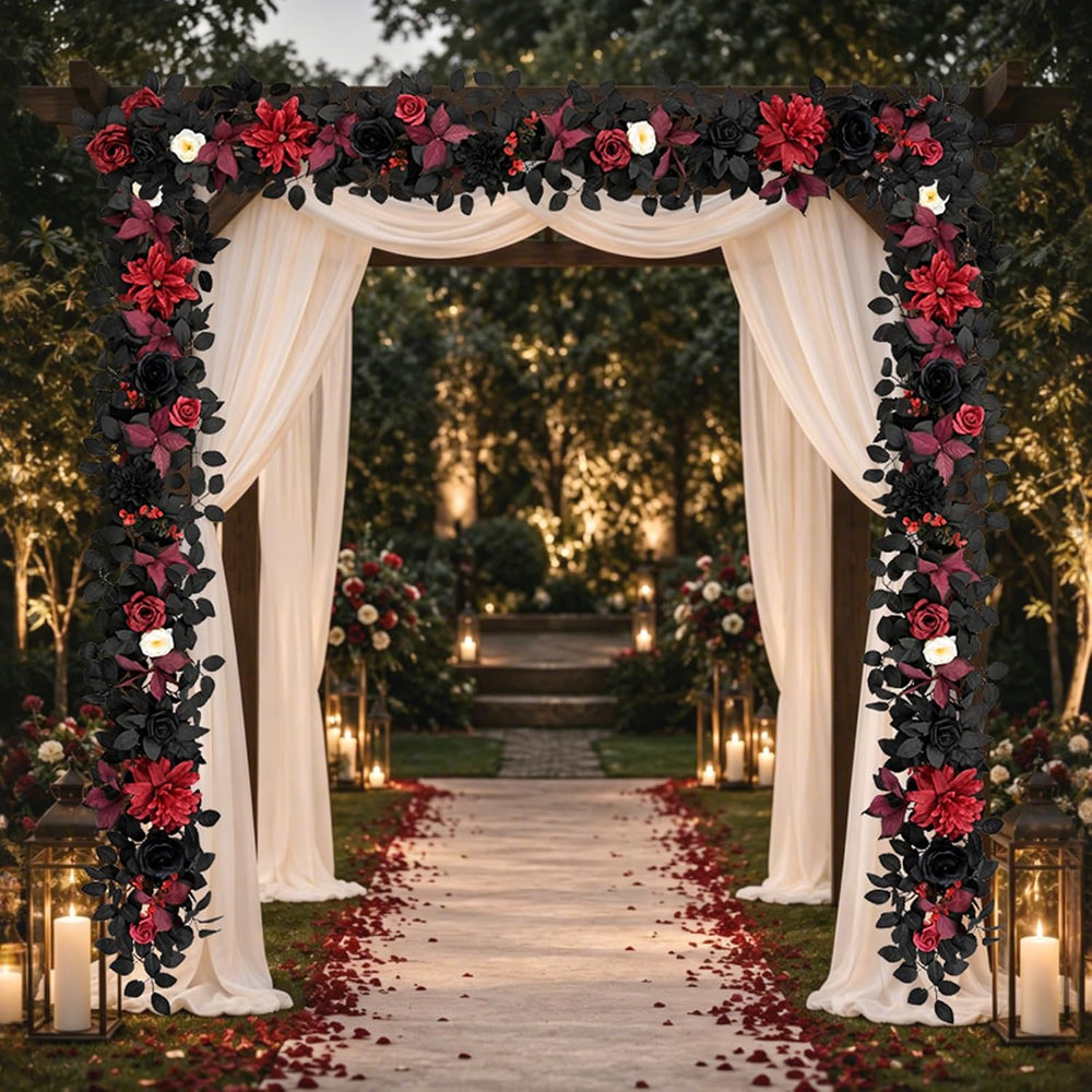 Waipfaru 2Pcs Halloween Garland, Artificial Rose Flower Garland for Mantle