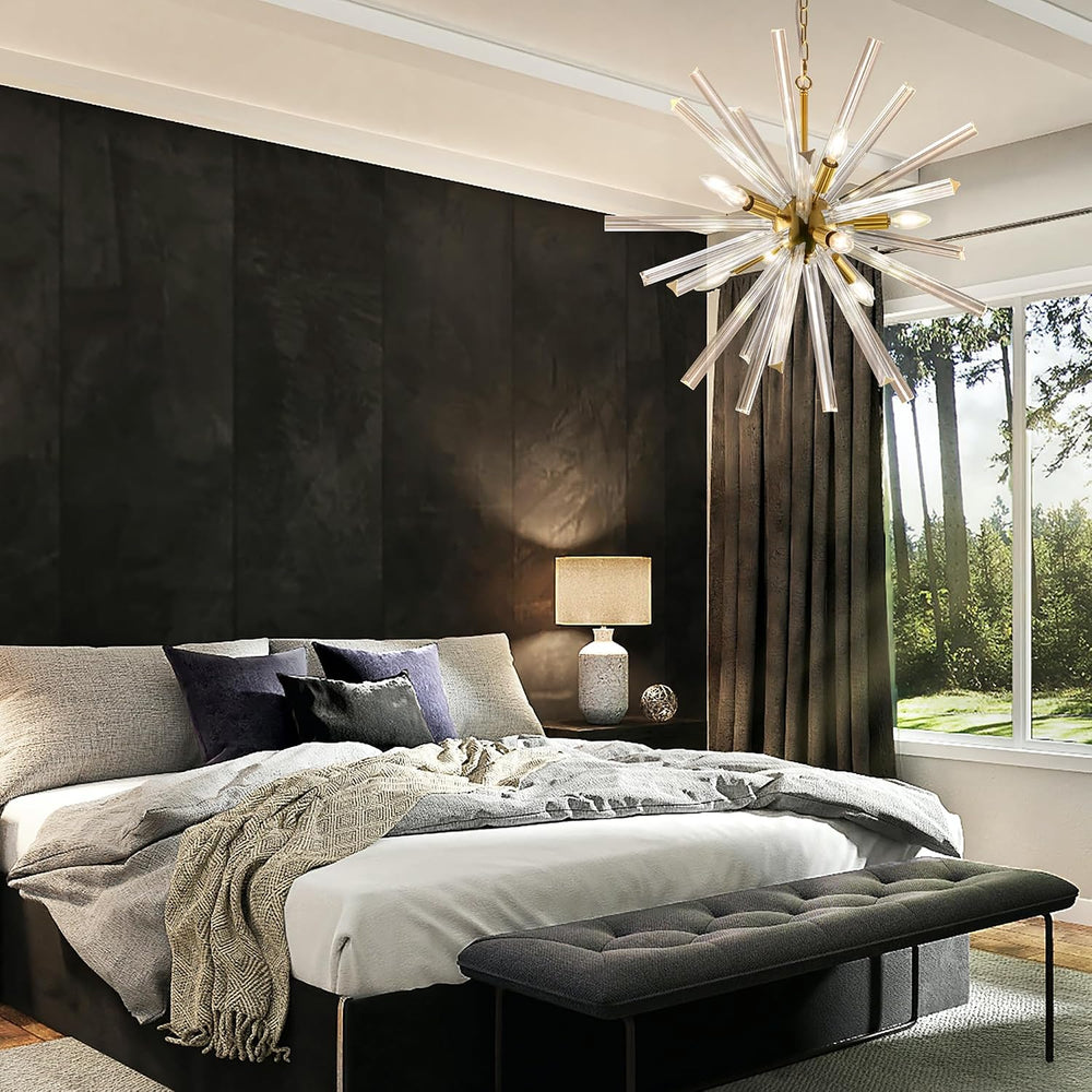 TOCHIC Gold Glass Chandelier 28.3'' D Modern Sputnik Hanging Light Ov...