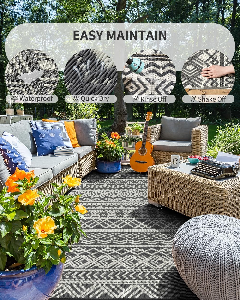 MontVoo-Outdoor Rug Waterproof 6x9 ft Outdoor Carpet Patio Rug Mat Reversible...