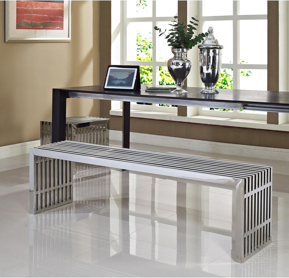 Modway Gridiron Stainless Steel Large and Small 2-Piece Bench Set