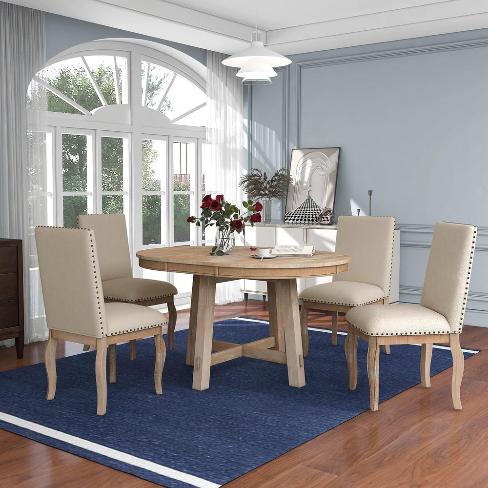 Harper & Bright Designs Round Kitchen Dining Table Set for 4, 5 Piece Far...