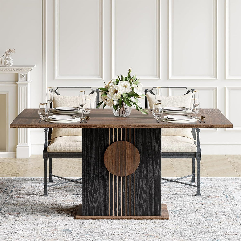 LITTLE TREE Rectangle Dining Table, Modern Kitchen Table Set for 6, Wooden Fu...
