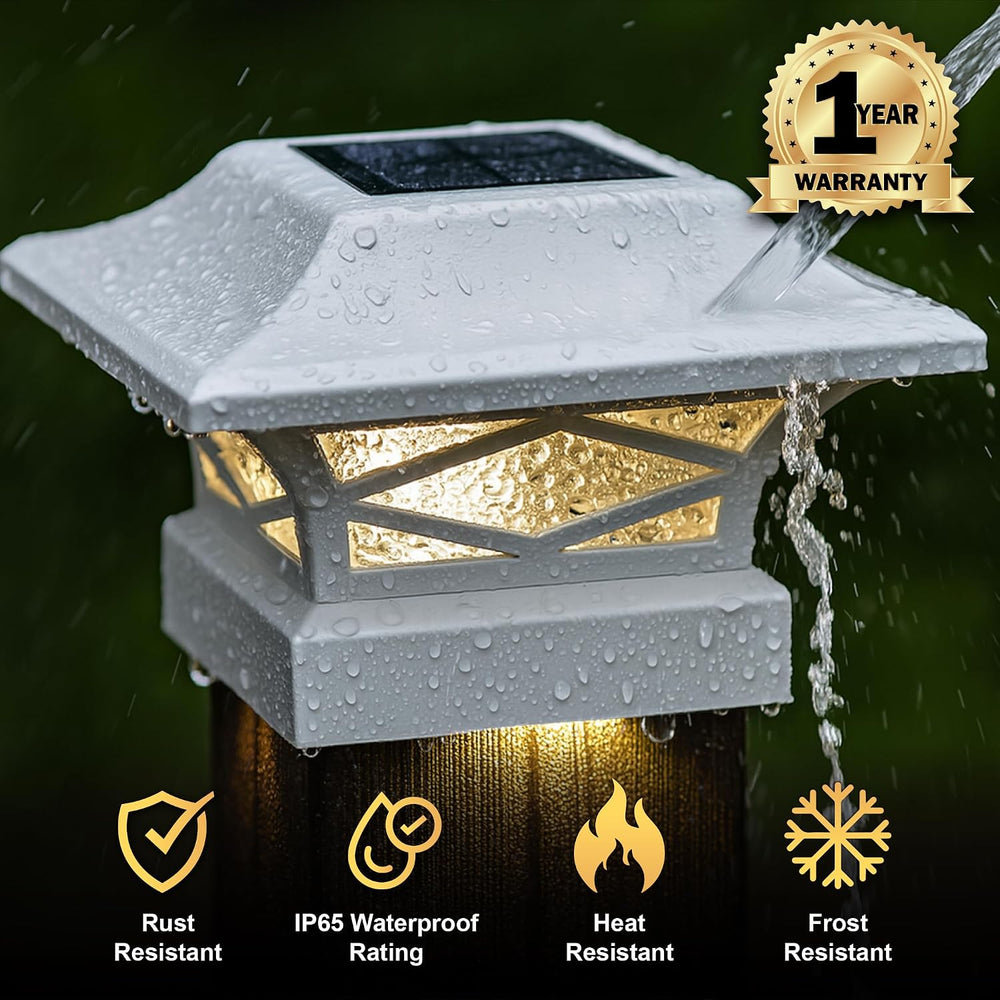 Classy Caps SLK807W - White, Kingsbridge Dual Lighted Solar Post Cap - Outdoo...