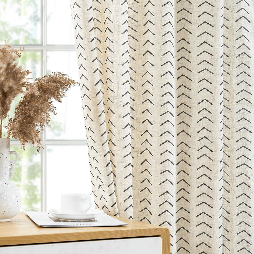 jinchan Linen Boho Curtains for Living Room Semi Sheer Curtains for Bedroom 9...