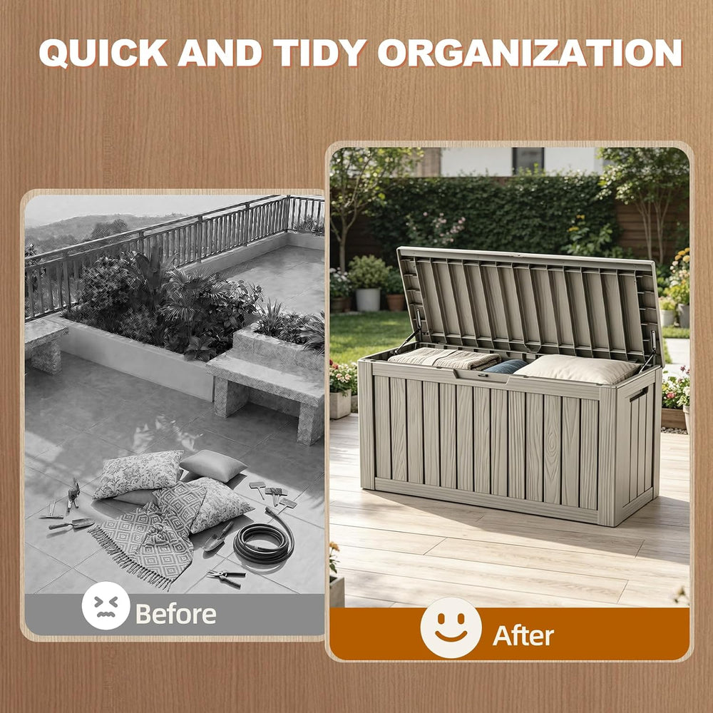 EFU Outdoor Storage Box 140 Gallon Deck Box, Waterproof Resin, Grey