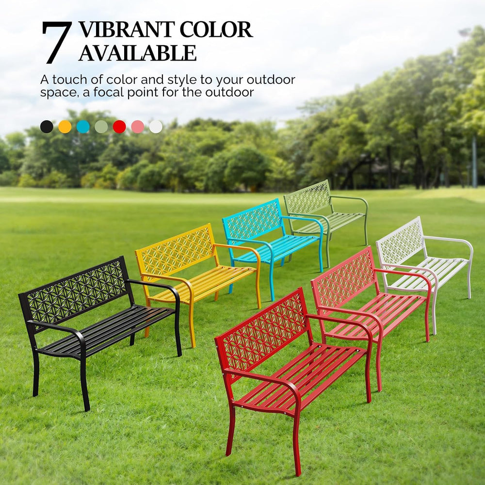 VINGLI 50" Outdoor Bench Metal with Floral Back, Garden Bench Front Porc...