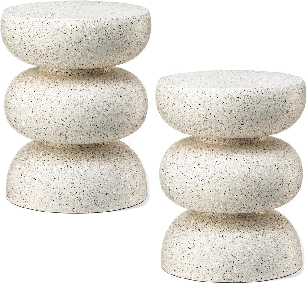 Glitzhome Outdoor Side Table Set of 2, 18" H Decorative Garden Stool MgO...