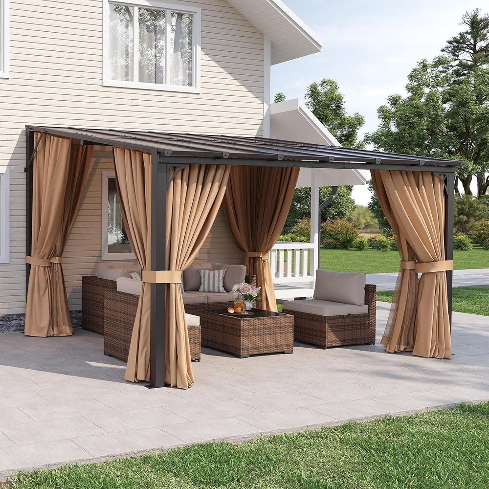 Aoxun 12'x10' Lean to Gazebo, Pergola with Mosquito Net and Curtains,...