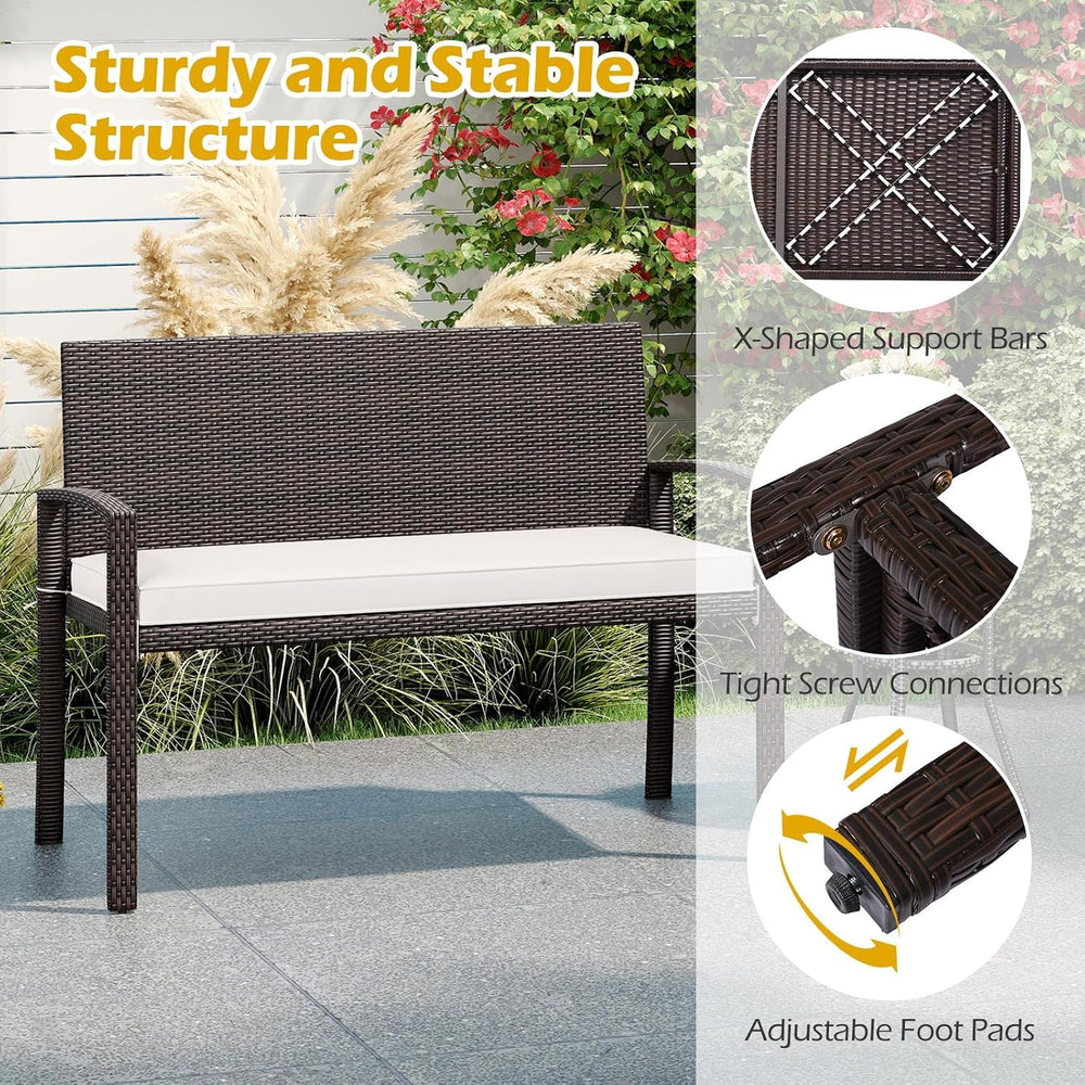 Tangkula Outdoor Rattan Bench, 2-Person Patio Loveseat with Removable Seat Cu...