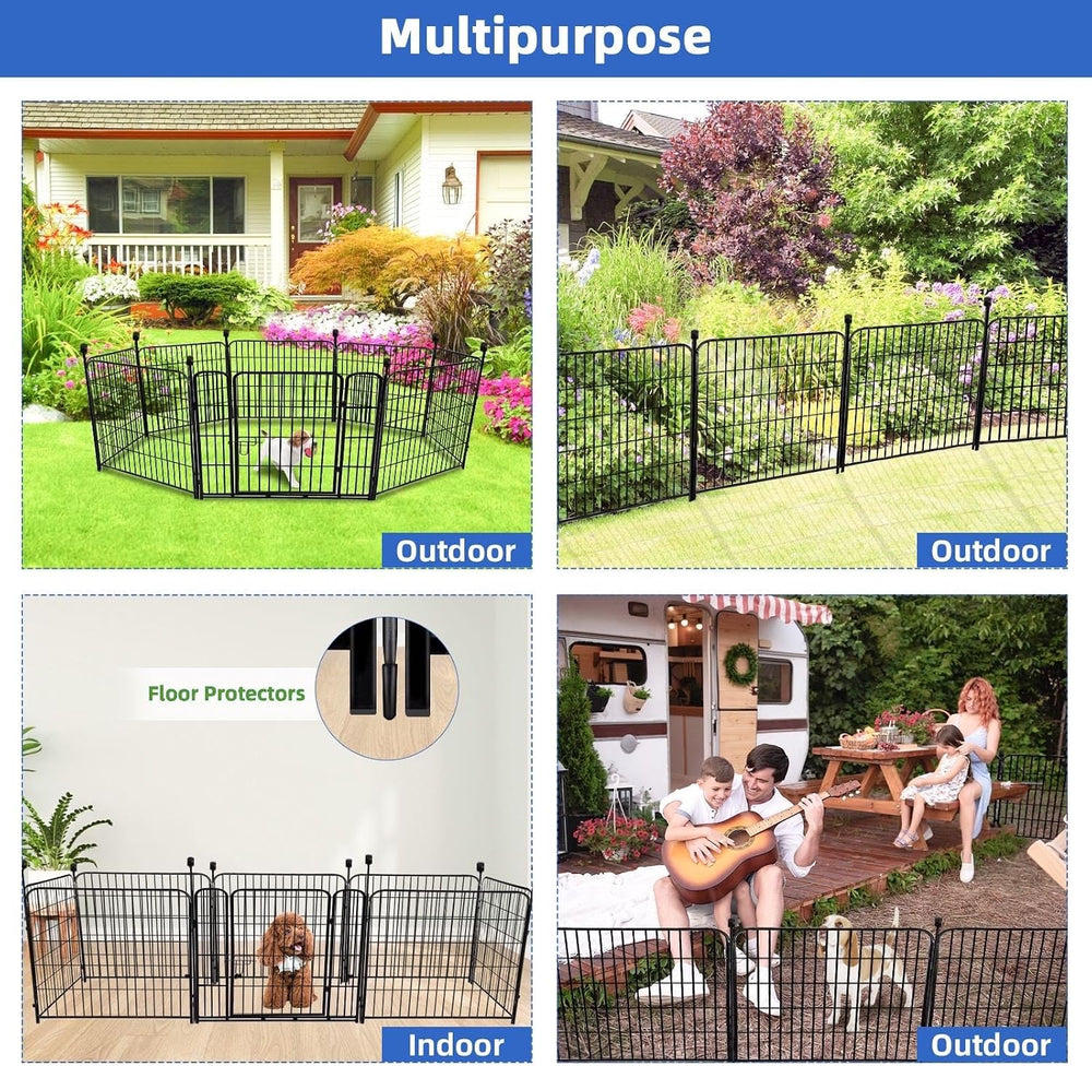 ADAVIN 24 in(H) Garden Fence with Gate, 8 Panels Total 19.7 Ft(L), Heavy Duty...