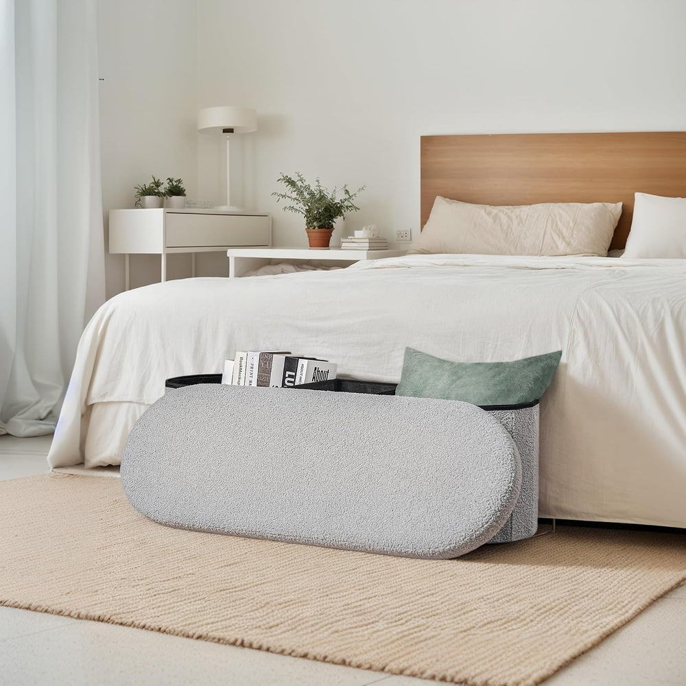 43.3 Inches Foldable Storage Ottoman Bench, Oval Footrest