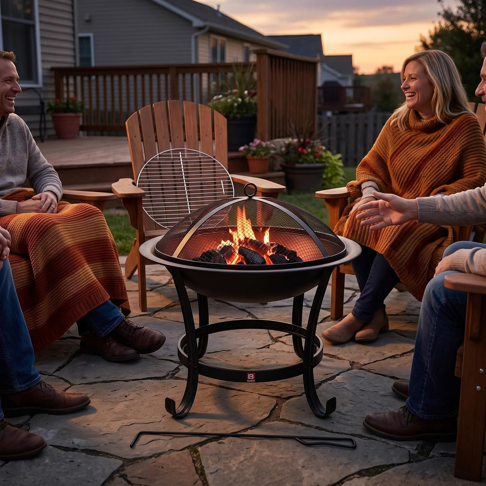Fire Beauty 22" Wood Burning Fire Pit with 2-in-1 BBQ Grill & Spark ...