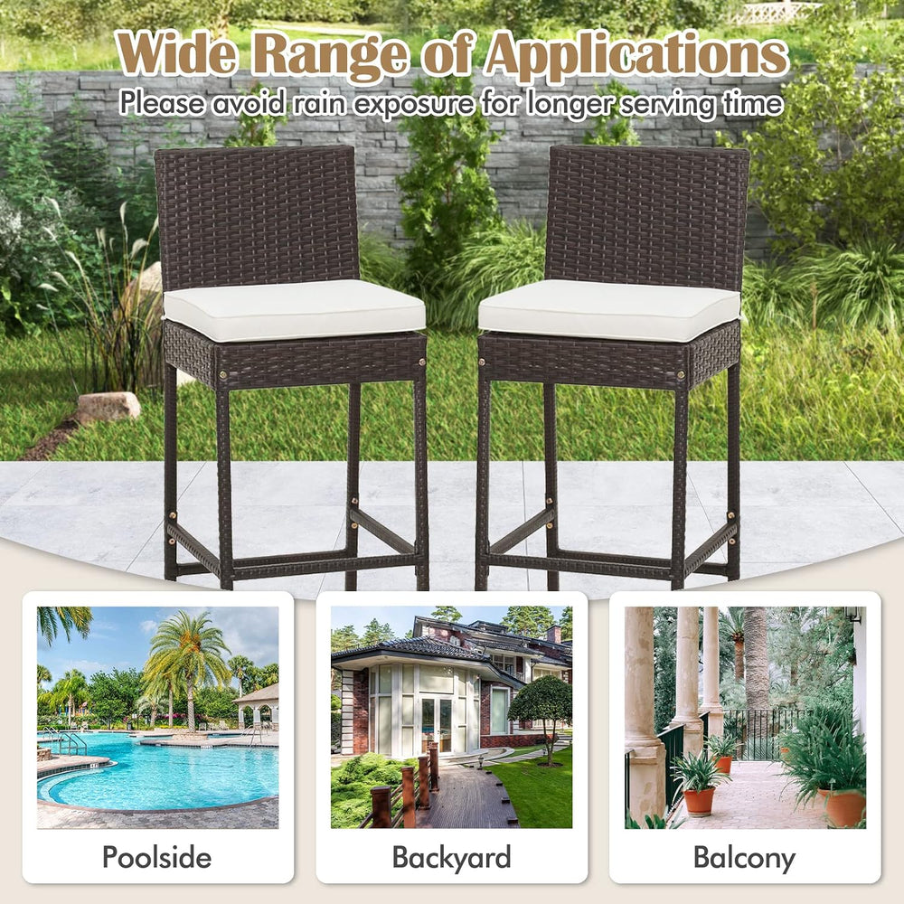 RELAX4LIFE Set of 2 Outdoor Wicker Rattan Patio Bar Stools Mix Brown