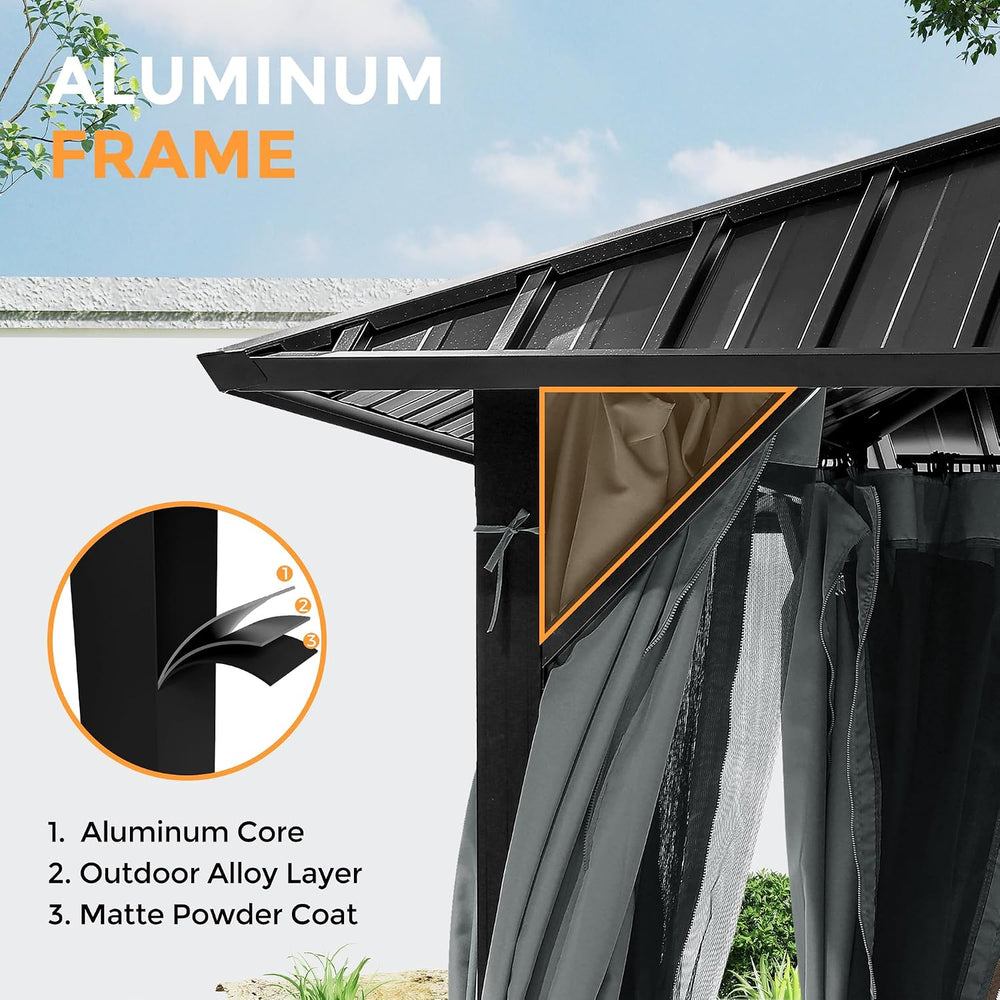 HAPPATIO 12' x 20' Outdoor Hardtop Gazebo, Aluminum Gazebo with Doubl...