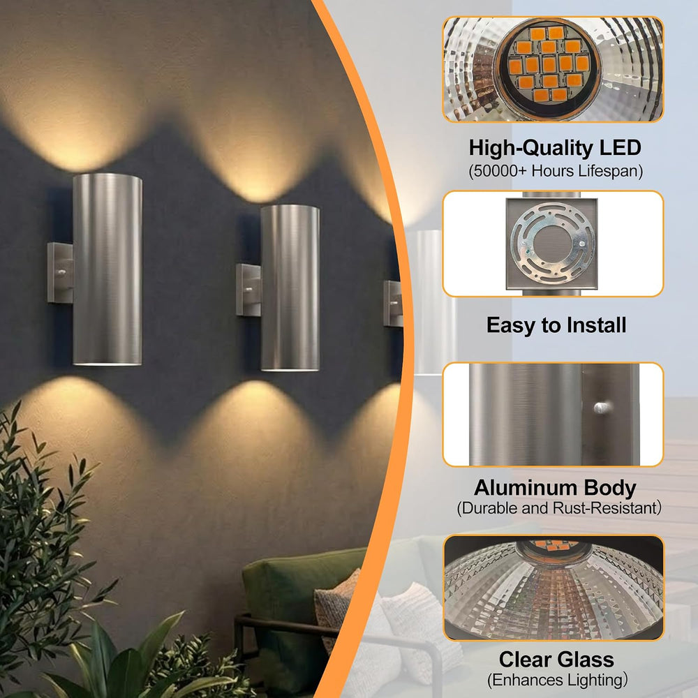 12in Aluminum Up and Down LED Porch Light Super Bright 3000K, 2P