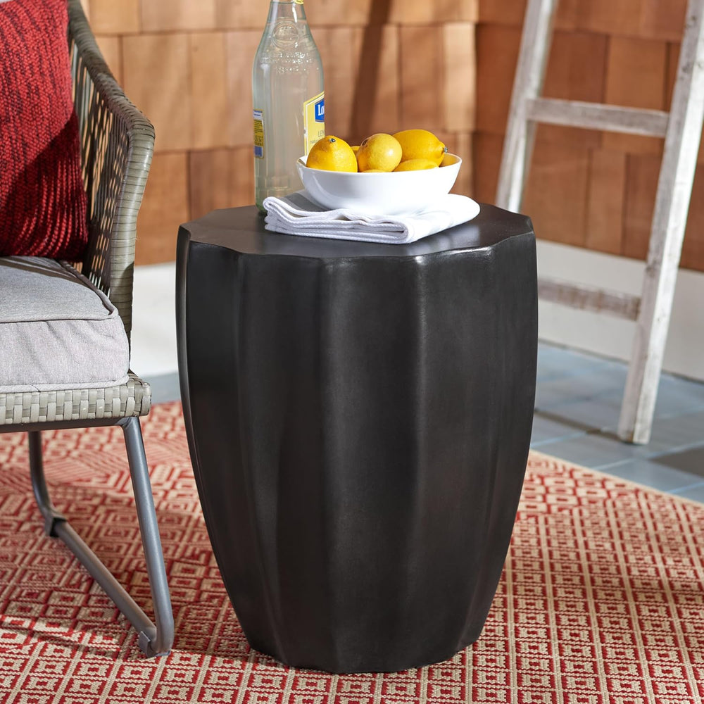 SAFAVIEH Outdoor - Jaslyn Accent Stool - Black Concrete - Modern Sculptural D...
