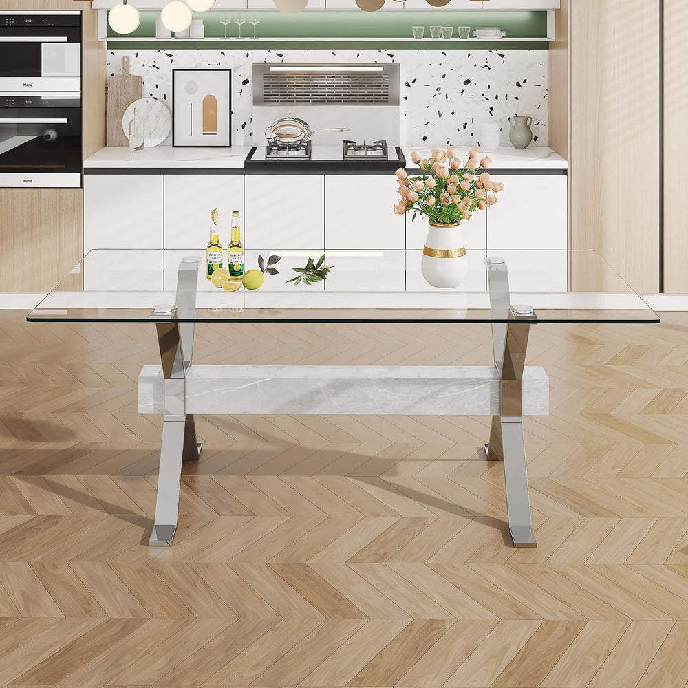 79'' Glass Dining Table, Modern Kitchen Table, Clear Dining Room Tabl...