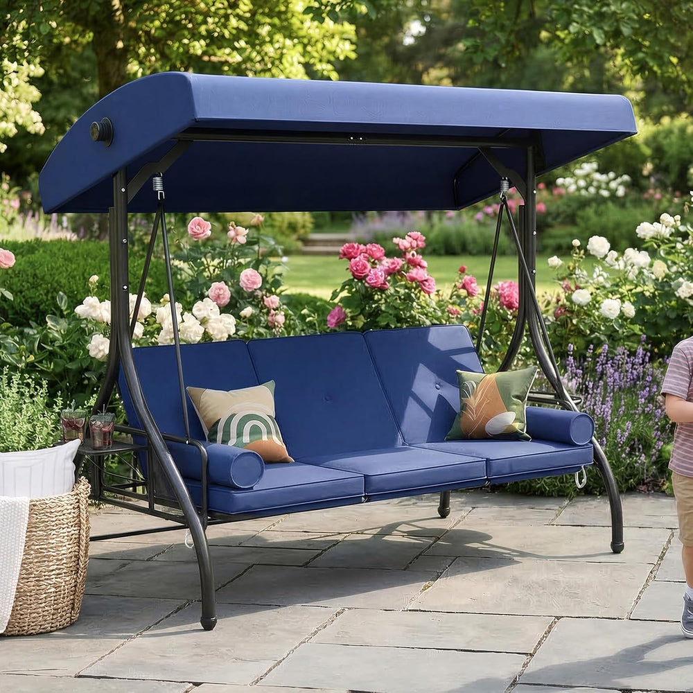 Aoxun Outdoor Porch Swing with Stand and Canopy, 3 Seats Outdoor Swings for A...