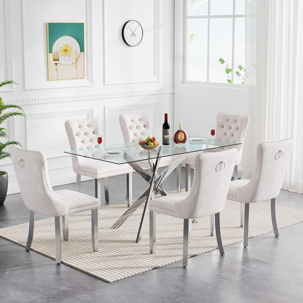 HomVent 52'' Rectangular Glass Dining Table Set for 6 for Family Gath...