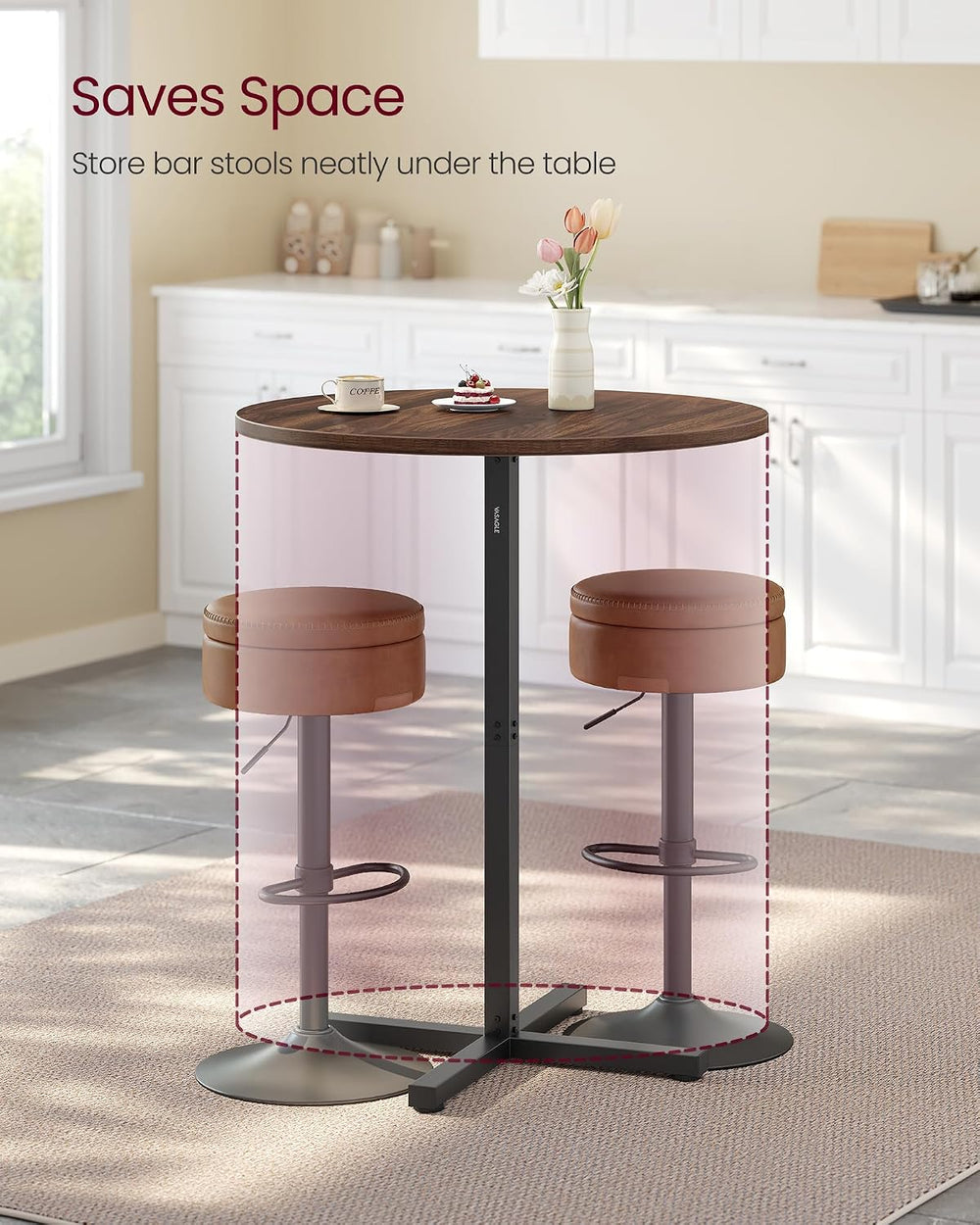 VASAGLE Round Bar Table, High Top Bar Pub Table, Metal Frame and Cross Base