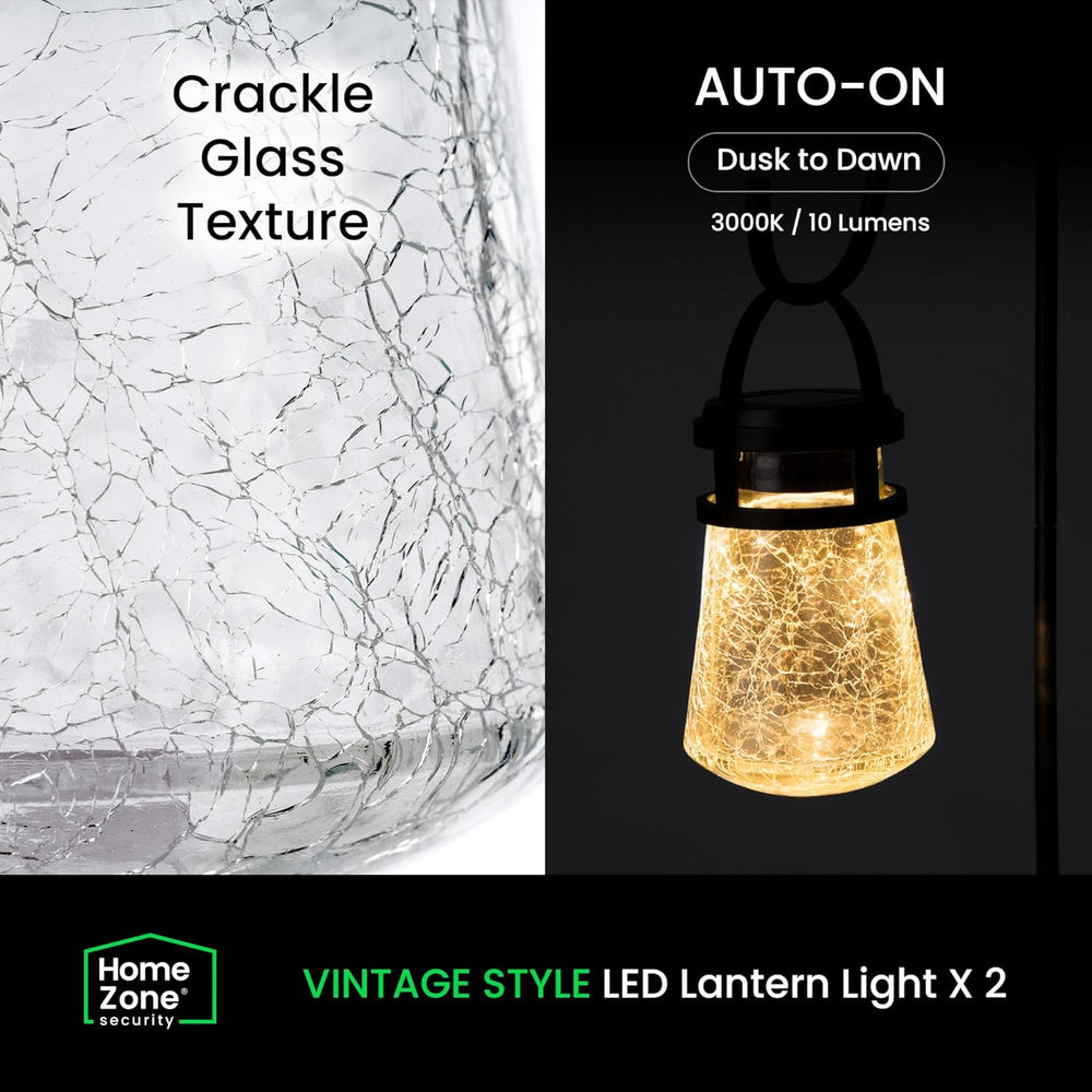 Home Zone Living 2PK Solar Crackle Glass Lanterns Hanging Light