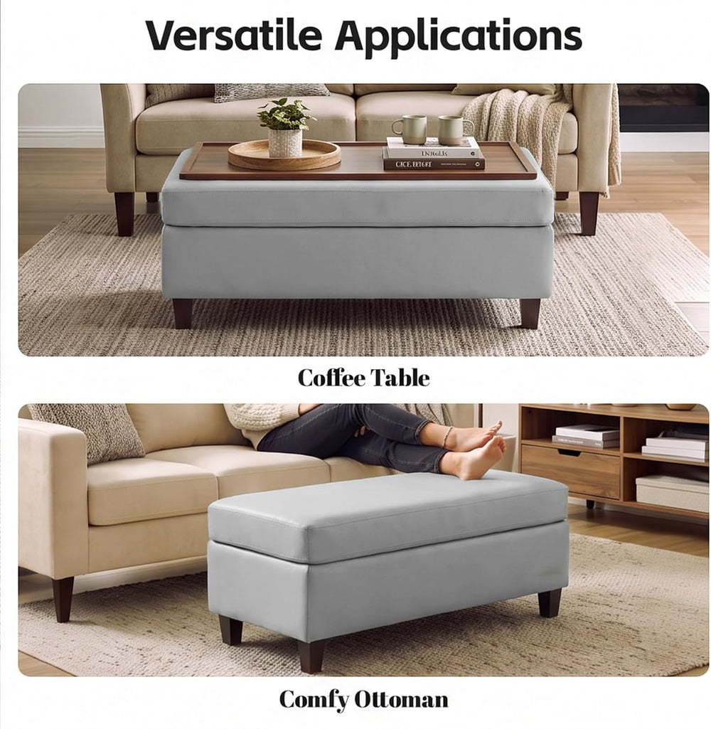 GENTEACO 45" Ottoman Coffee Table with Storage, Reversible Wooden Tray T...