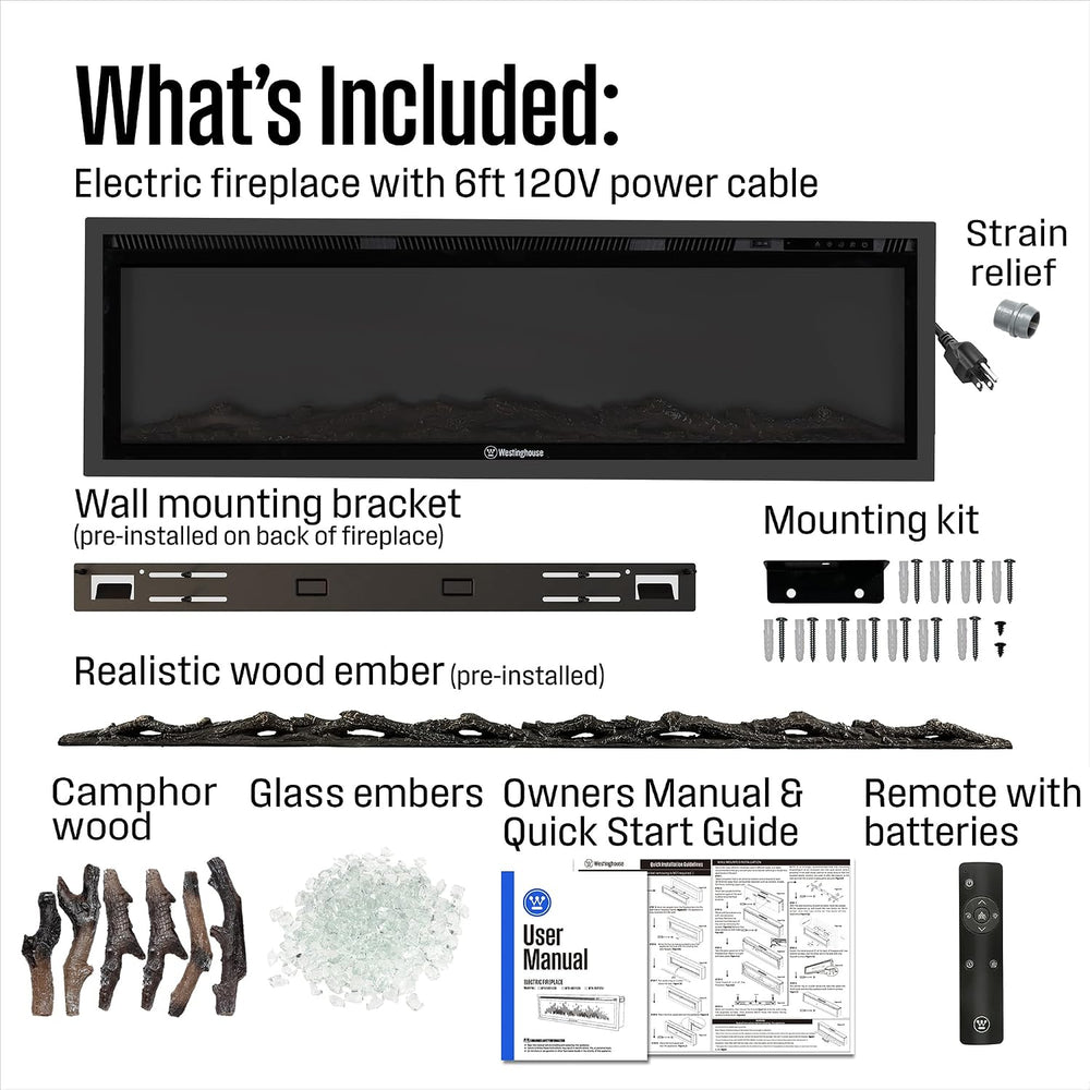 Westinghouse 60 Inch Electric Fireplace Heater, Compatible with Alexa & G...