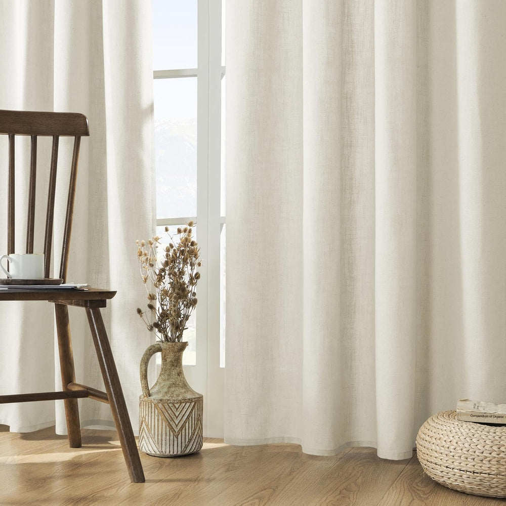 Joydeco Linen Curtains 96 inch Length 2 Panel Set, Light Filtering Curtain fo...