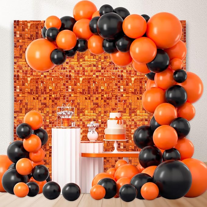 12PCS Orange Shimmer Wall Backdrop, Laser Square Sequin Photo Backdrops Panel...