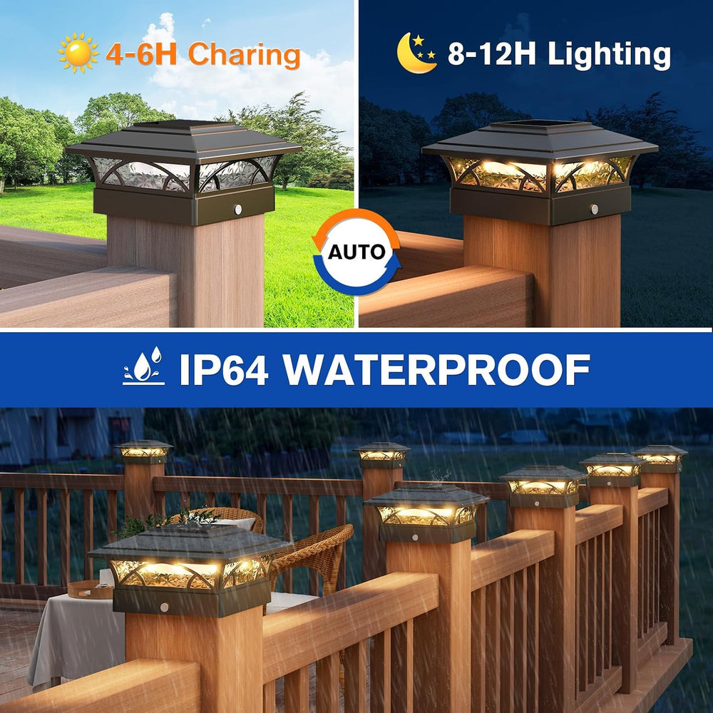 APONUO Solar Post Cap Lights 16 Pack - 4x4 5x5 6x6 Fence Post Lights, Auto On...