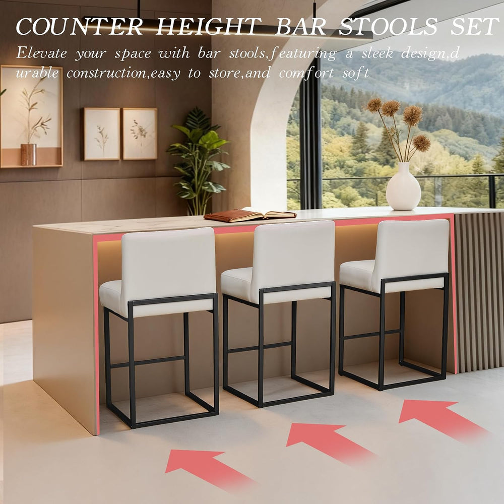 26" White and Black Counter Heigh Bar stools Set of 3,Faux Leather