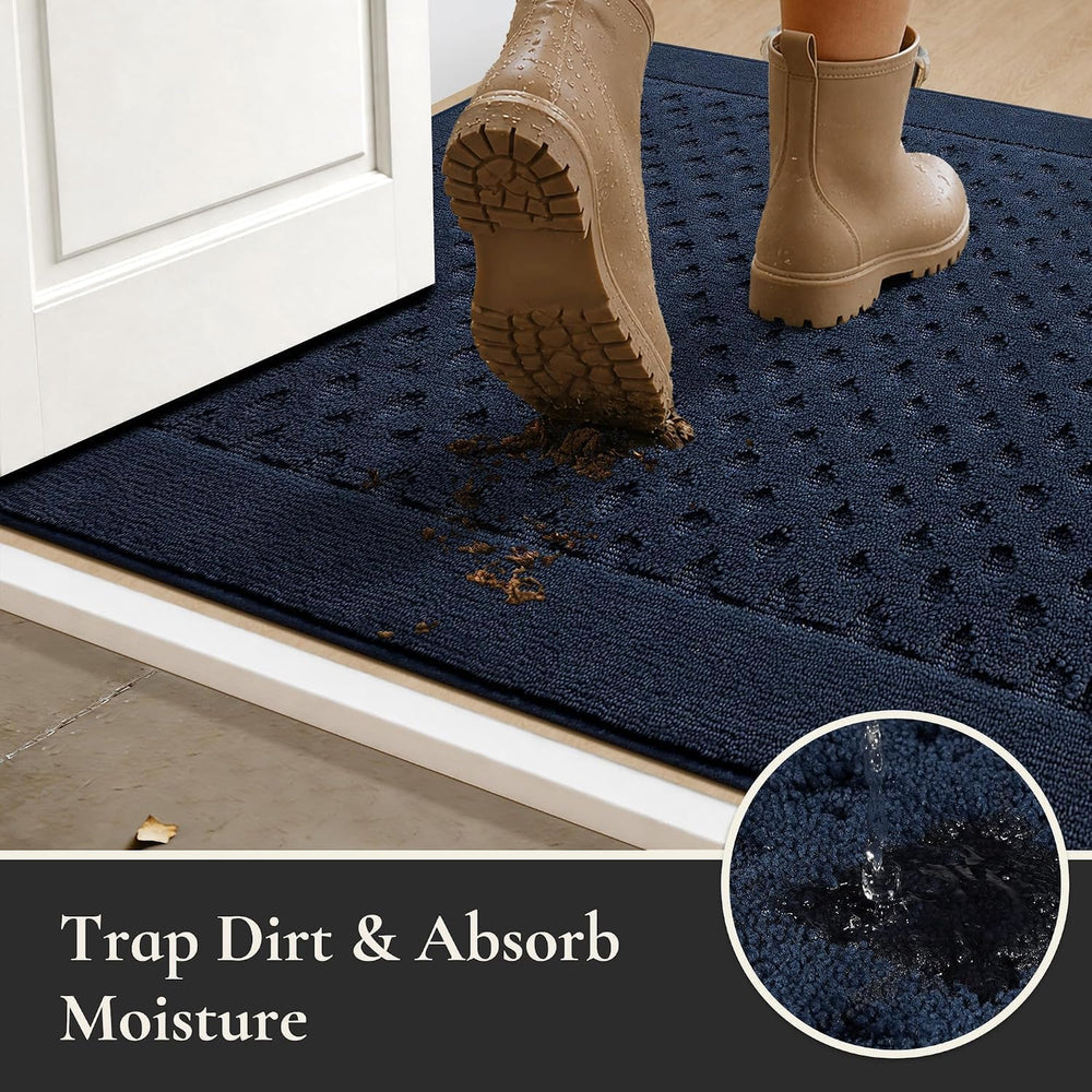 Dirt Trapper Door Mat 24"x 36", Non-Slip Entryway Rugs, Navy Blue