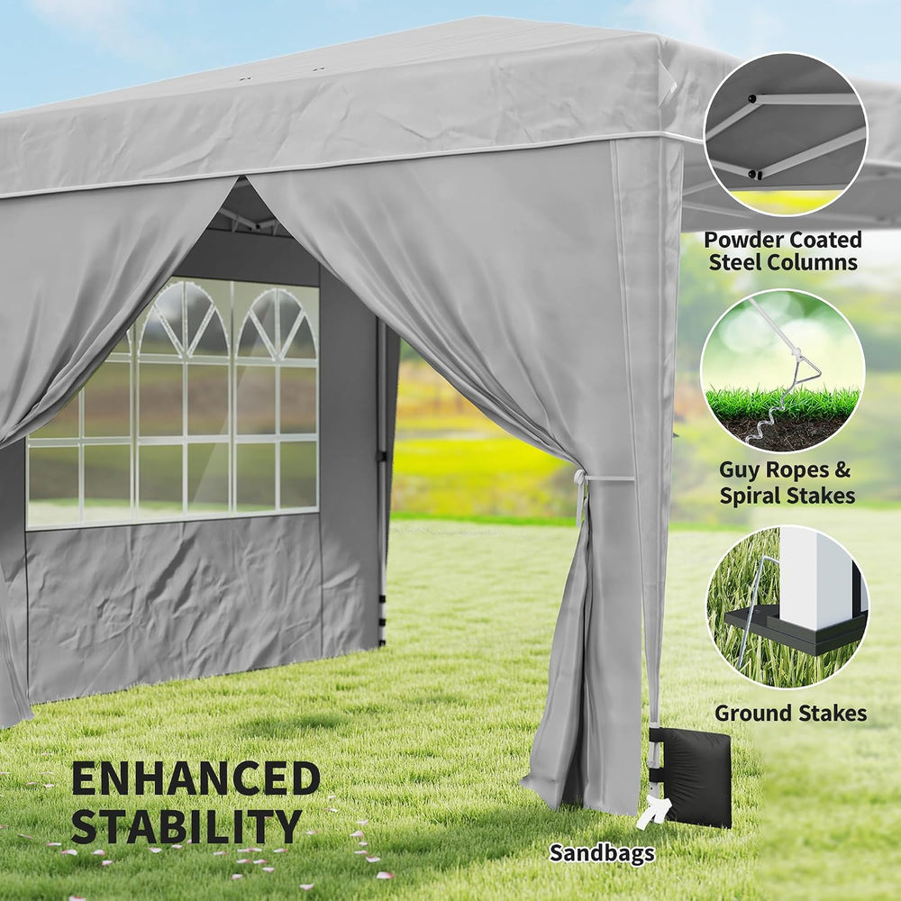 Outsunny 10 x 10 ft Pop Up Canopy Tent with Sidewalls UPF50+, Light Gray