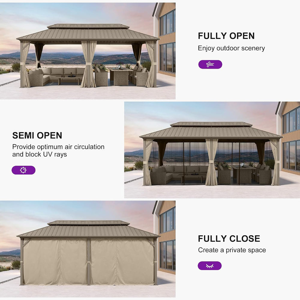 PURPLE LEAF Outdoor Hardtop Gazebo 10' x 20' Champagne Aluminum Struc...