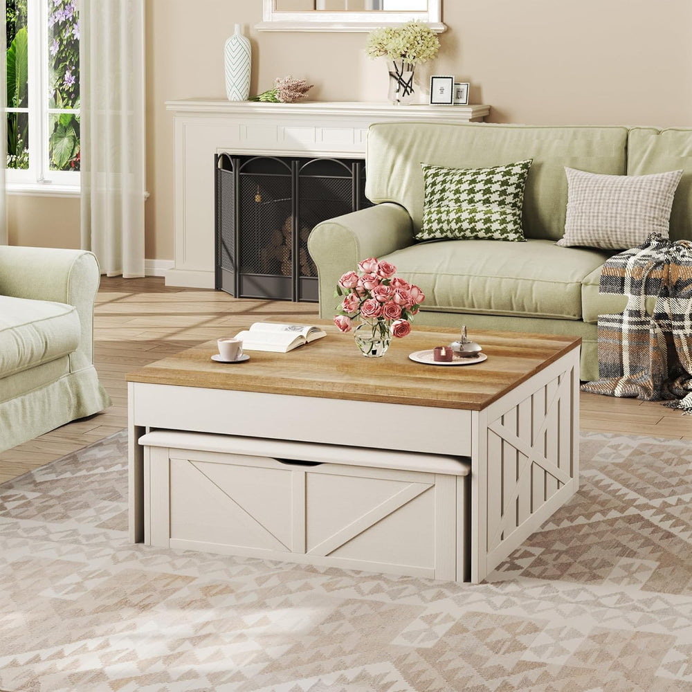 HUAHUU Lift Top Coffee Table with Storage Hidden Compartment, 31.5" Farm...
